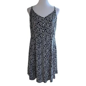 GAP Floral‎ Print Babydoll Sundress Black White Sleeveless Adjustable Dress Sz M
